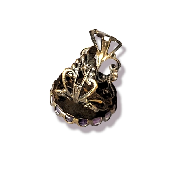 Genuine Amethyst Semi Precious Natural Stone French Copper Filigree Ring 8 - Picture 5 of 7